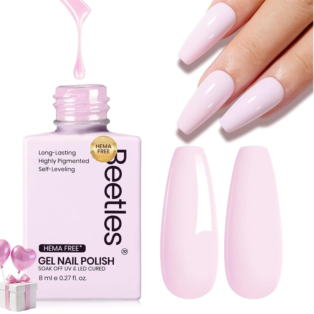 Beetles Pink Gel Polish bottle shows soft pink shade for everyday elegance and versatile wear.