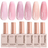 Beetles Pink Glitter Gel Polish Set front view with six colors for elegant nails