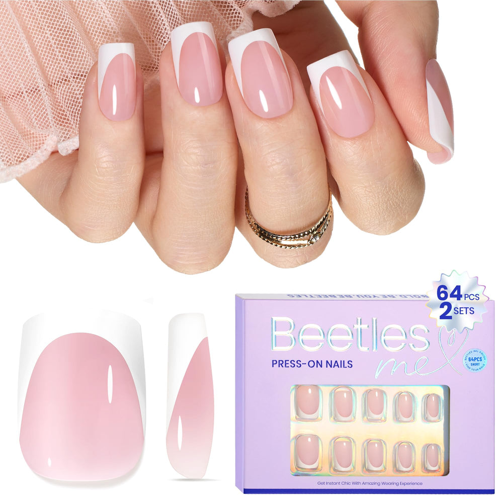 Beetles pink short squoval nails ready for at-home manicure.