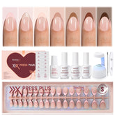 Beetles Press On Nails Kit Cocoa Mousse French contents laid out for easy at‑home manicure
