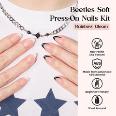 Beetles Press On Nails Rainbow Gleam almond nails close-up, natural-looking results