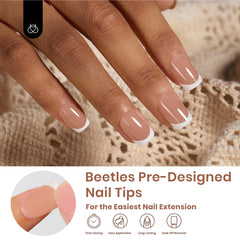 Beetles nails set with brown soft gel in 210-piece kit for flexible sizing.