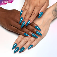Beetles Pro blue gel polish swatch; vibrant color for Valentine’s nail art.