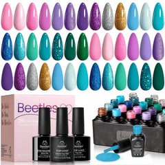 Beetles Purple Gel Nail Polish Set with 20 colors for vibrant manicures.