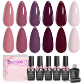 Beetles Purple Gel Polish Set with rose-petals theme for romantic autumn nails.