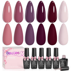 Beetles Purple Gel Polish Set with rose-petals theme for romantic autumn nails.