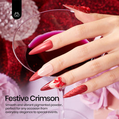 Beetles Red Chrome Nail Powder delivers mirror shine on UV gel nails.