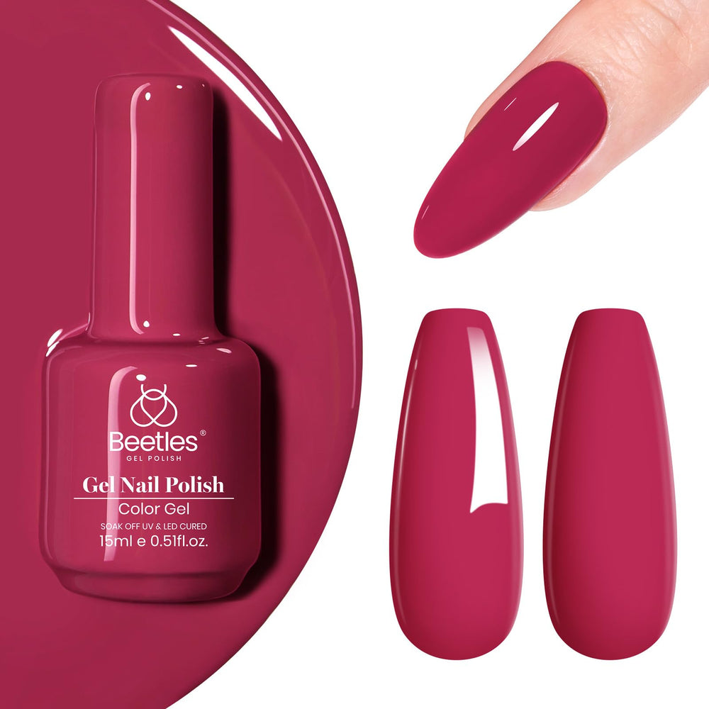 Beetles Red Gel Nail Polish bottle in burgundy for a bold, salon-like manicure.
