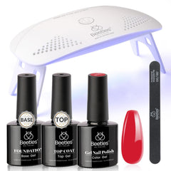 Beetles red gel nail polish kit with LED lamp for salon-quality at home manicure.