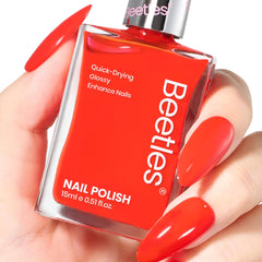 Beetles Red Nail Polish quick-dry finish for fast at-home manicures.