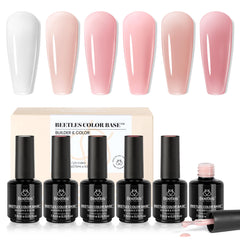 Beetles Rubber Base Builder gel set in milky white for seamless nail extensions