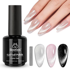 Beetles Silver Cat Eye Gel Polish bottle close-up showing magnetic shimmer for dramatic nails.