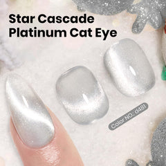 Beetles Silver Cat Eye Gel Polish magnet effect over a sheer color for depth.
