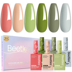 Beetles Spring gel polish set packaging shows six colors for easy home manicures.