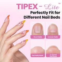 Beetles Tipex Lite almond tips aligned to natural fit and seamless blending