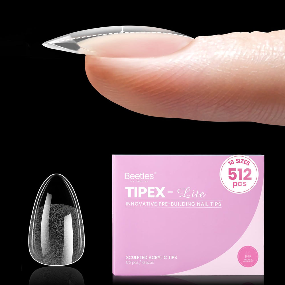 Beetles Tipex Lite apex nail tips in almond short shape for natural, secure extensions.