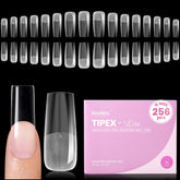 Beetles Tipex Lite apex nail tips in square long form, 256-piece set for natural fit.