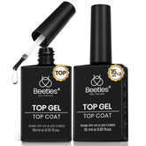 Beetles Top Coat 2pcs 15ml bottles deliver a high-gloss finish for DIY nails.