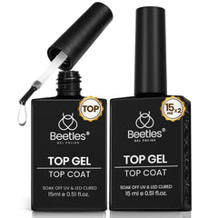 Beetles Top Coat 2pcs 15ml bottles deliver a high-gloss finish for DIY nails.