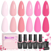 Beetles Valentines Gel Polish Set packaging highlights six complementary pink shades for coordinated manicures.