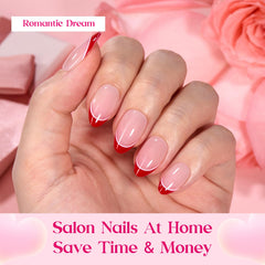 Beetles Valentines short almond tips emphasize easy sizing with 16 sizes for a precise fit
