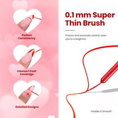 Beetles Valentines Red Gel Liner French line application for thin tip