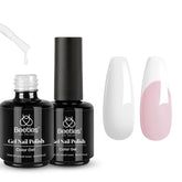 Beetles White Gel Polish Set 2pcs 15ml: crisp white shade for smooth French manicures.