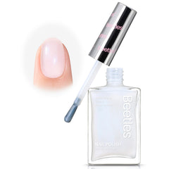 Beetles White Nail Polish bottle closeup, fast-drying formula for quick manicures.