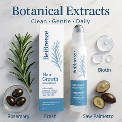 BeiBreeze rosemary serum roll-on applicator on scalp for precise application