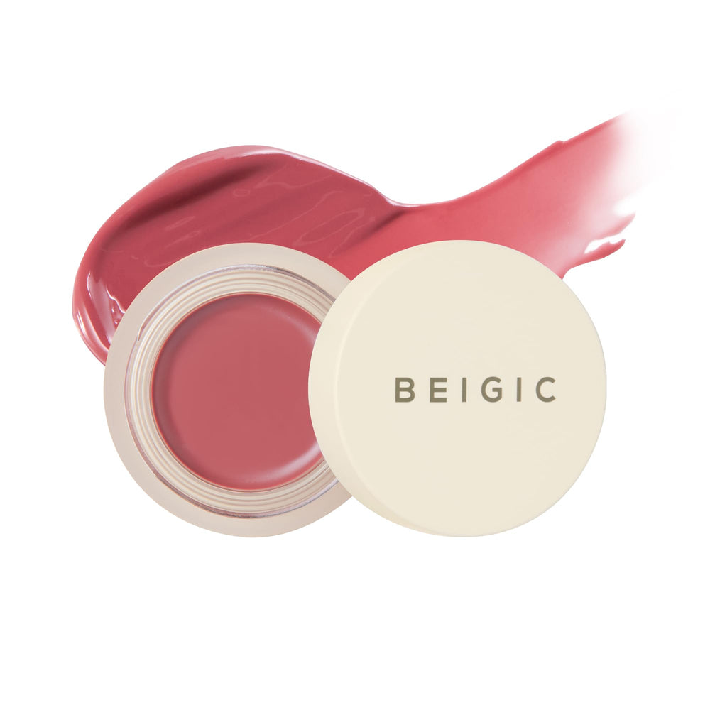 Beigic Flush Lip Cheek Balm swatch on skin for a natural rosy glow.