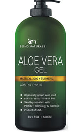 Being Naturals Aloe Gel for face application with peptides and turmeric for hydration.