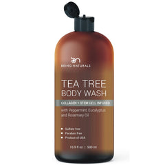 Being Naturals Tea Tree Body Wash bottle front showing label and design for fresh daily use.