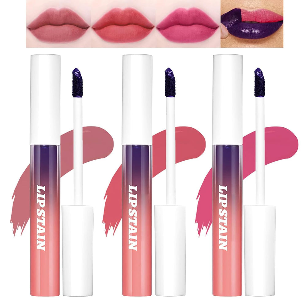 Bekoeen lip stain set packaging showing three color tubes for versatile, long-lasting color.