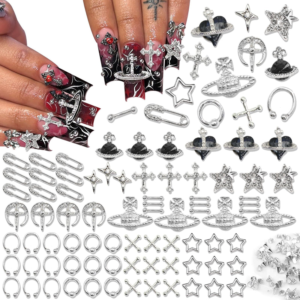 BELICEY silver star 3D nail charm adds sparkling style to acrylic nails