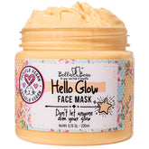 Bella & Bear Hello Glow mask jar close-up showing creamy clay texture for brightening.