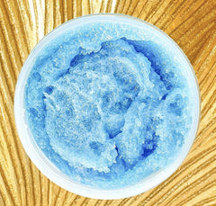 Bella and Bear Ocean Spray Scrub jar closeup highlights natural exfoliating texture.