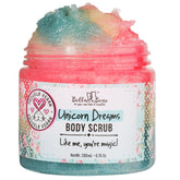 Bella & Bear Unicorn Dream Body Scrub jar promotes luxurious exfoliation for smoother skin.