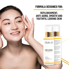 Close-up of Bella B Face Lotion jar highlighting organic formula