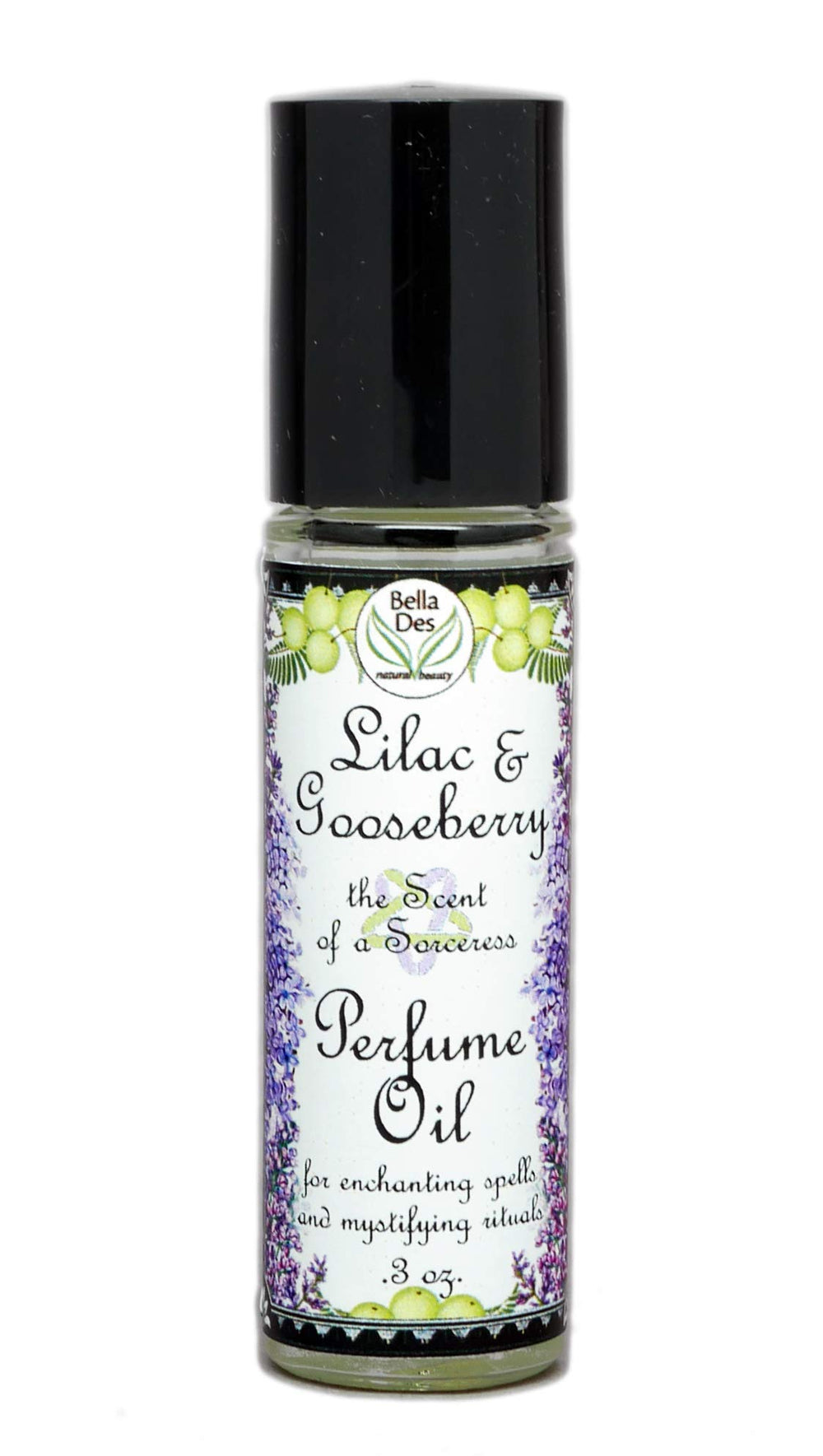 BELLA DES NATURAL BEAUTY lilac-gooseberry perfume oil bottle for on-the-go scent refreshment.