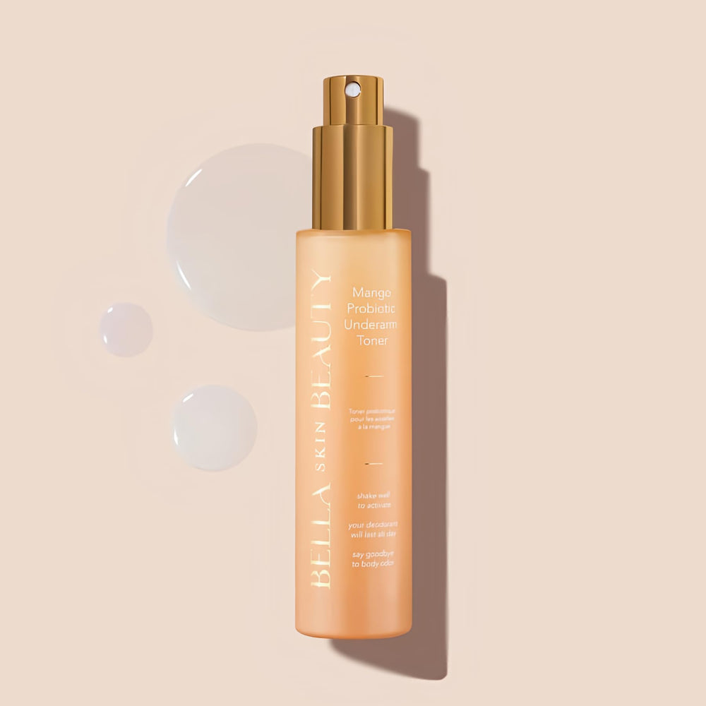 Bella Skin Beauty probiotic underarm toner vanilla bottle for refreshing balance and gentle fragrance.