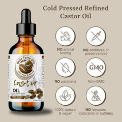 Bella Terra Oils castor oil nourishes lashes and brows.