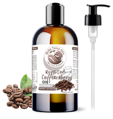 Bella Terra Oils roasted coffee bean oil amber bottle for rich skin nourishment.