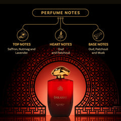 Bella Vita Luxury Farahat glass bottle showcases a woody, amber-toned fragrance.