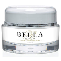 Bella Gold Revitalizing Moisturizer jar closeup shows rich texture for deep hydration.