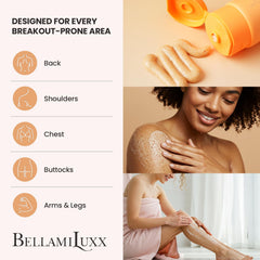 BellamiLuxx body acne scrub inner-thigh: supports smoother skin in problem areas.