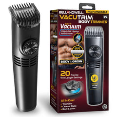 Bell+Howell Vacutrim cordless shaver with trim-length dial for precise grooming.