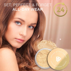 Bellapierre Banana Setting Powder packaging highlighting a lightweight, talc-free formula