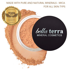 Bellaterra Mineral Foundation Latte sponge-application shows smooth blending for an even complexion.