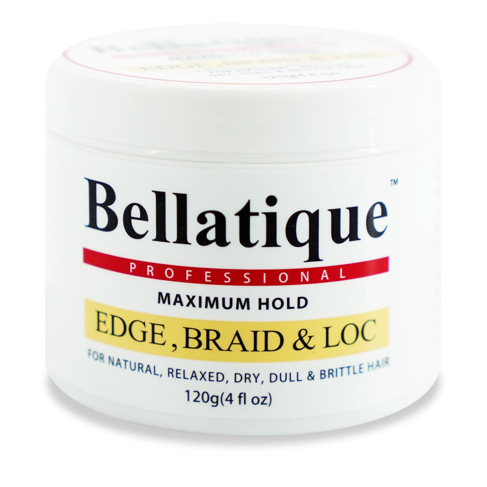 BELLATIQUE Edge Braiding Gel in a 4 oz jar for firm hold and high shine.