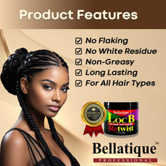 Bellatique Loc B Retwist Gel provides edge control for neat hairlines